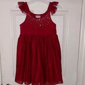 Cat & Jack Red Dress with Ruffle Sleeves size medium 7/8